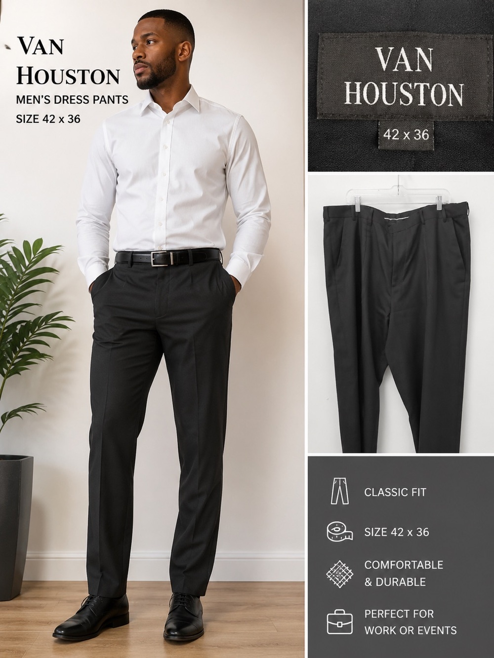 Van Heusen dark gray Dress Pants Men’s 42x36 Classic Fit Career Slacks